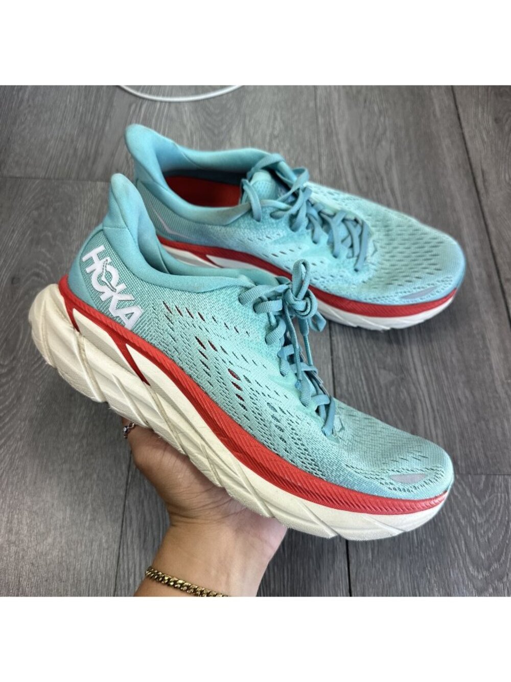 Hoka One One Clifton 8 Womens Shoes 8 B Running Walking Sneaker Aqua Blue Gym